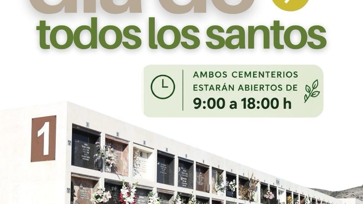 Cartel informativo del servicio especial de autobús a cementerios de Castellón para Todos los Santos