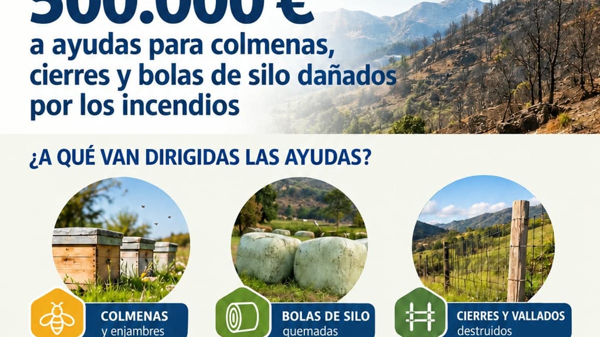Cartel informativo de ayudas para incendios forestales: 500.000 euros para colmenas, bolas de silo y cierres en Asturias