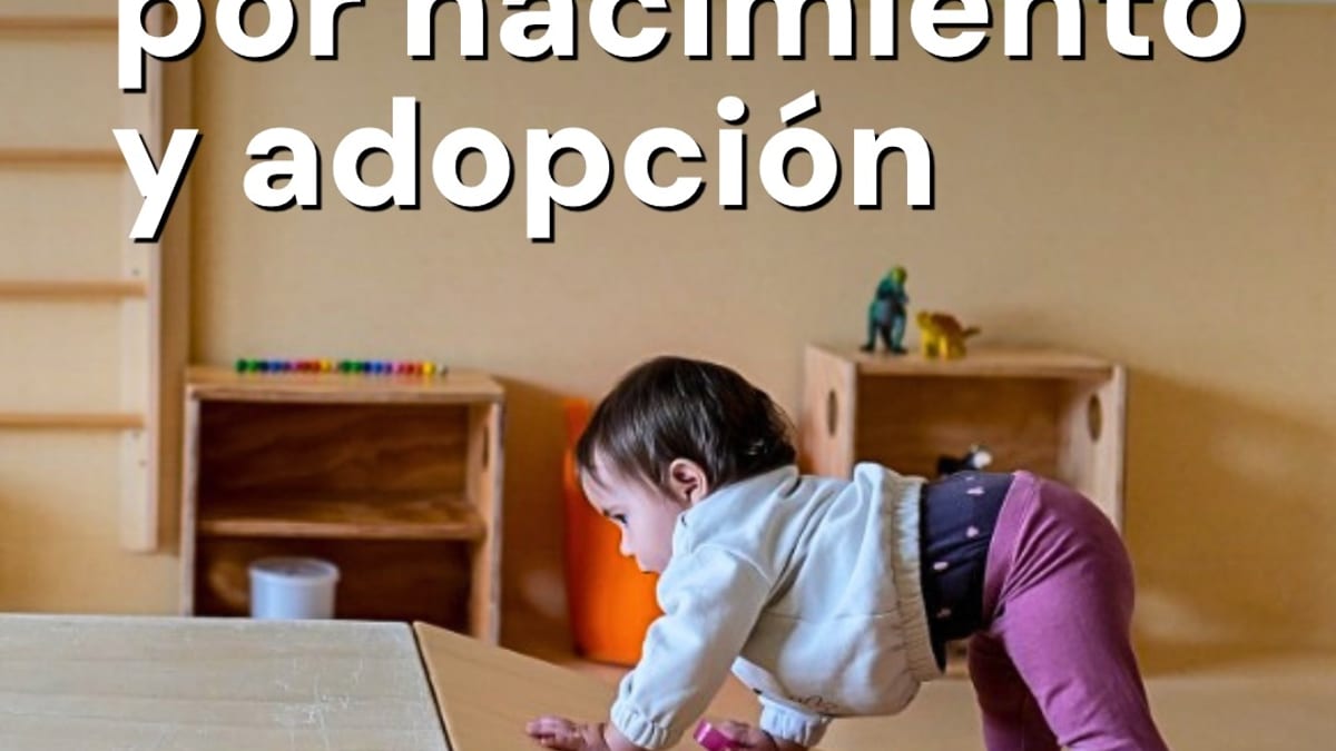 Cartel informativo sobre ayudas por nacimiento y adopción del Ayuntamiento de Madrid con cuantías y requisitos