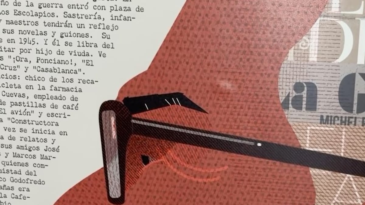 Publicación del Ayuntamiento de Logroño sobre Rafael Azcona que funciona como cartel de cine, editada por la Asociación de la Prensa con textos de Bernardo Sánchez e ilustraciones de José María Lema