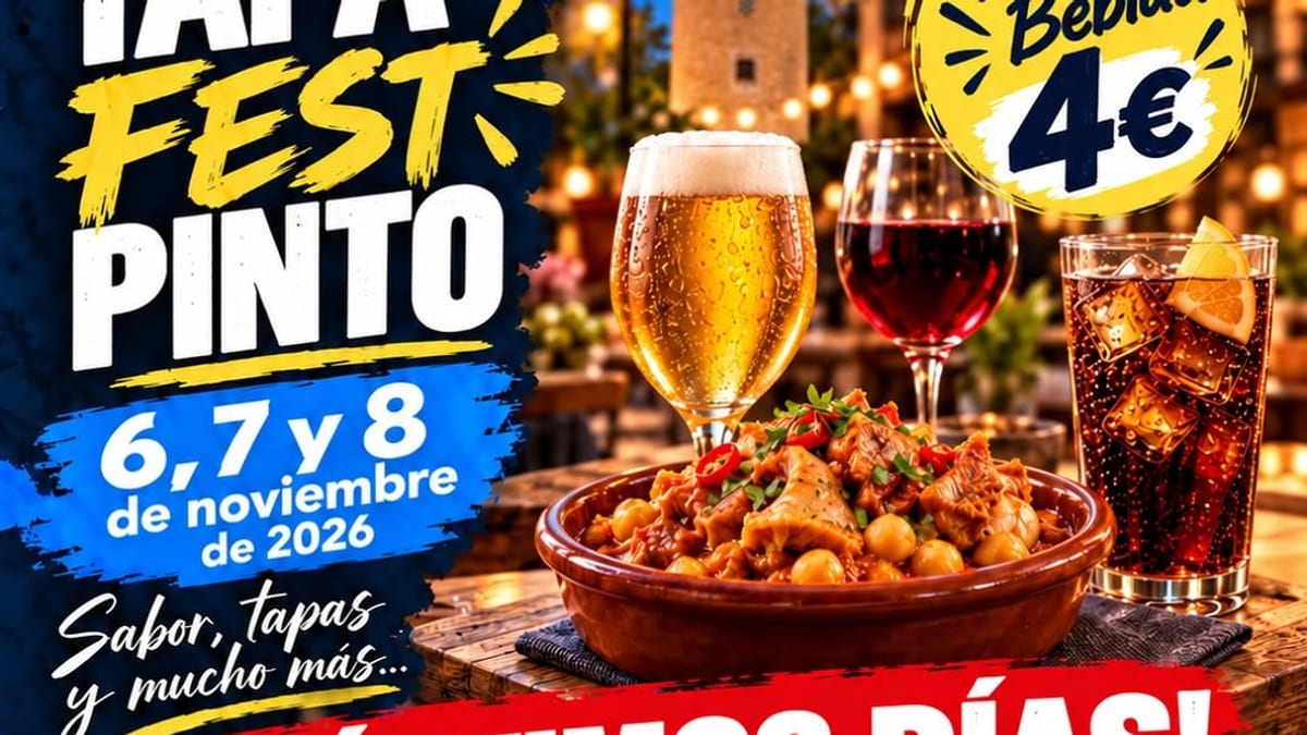 Cartel de Tapa Fest Pinto 2026 con fechas 6, 7 y 8 de noviembre, precio de 4 euros y convocatoria de inscripción
