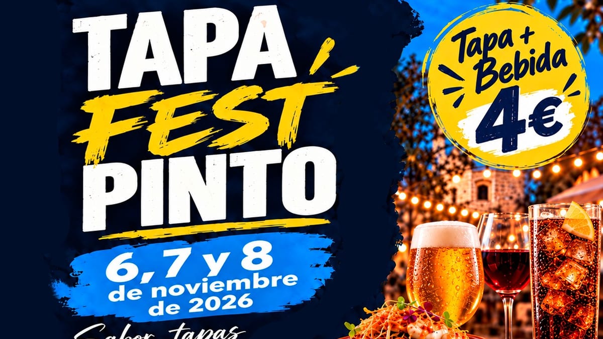 Cartel promocional de Tapafest Pinto 2026 con tapa y bebida a 4 euros, organizado por el Ayuntamiento de Pinto
