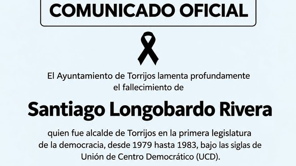 Comunicado oficial del Ayuntamiento de Torrijos sobre el fallecimiento de Santiago Longobardo Rivera