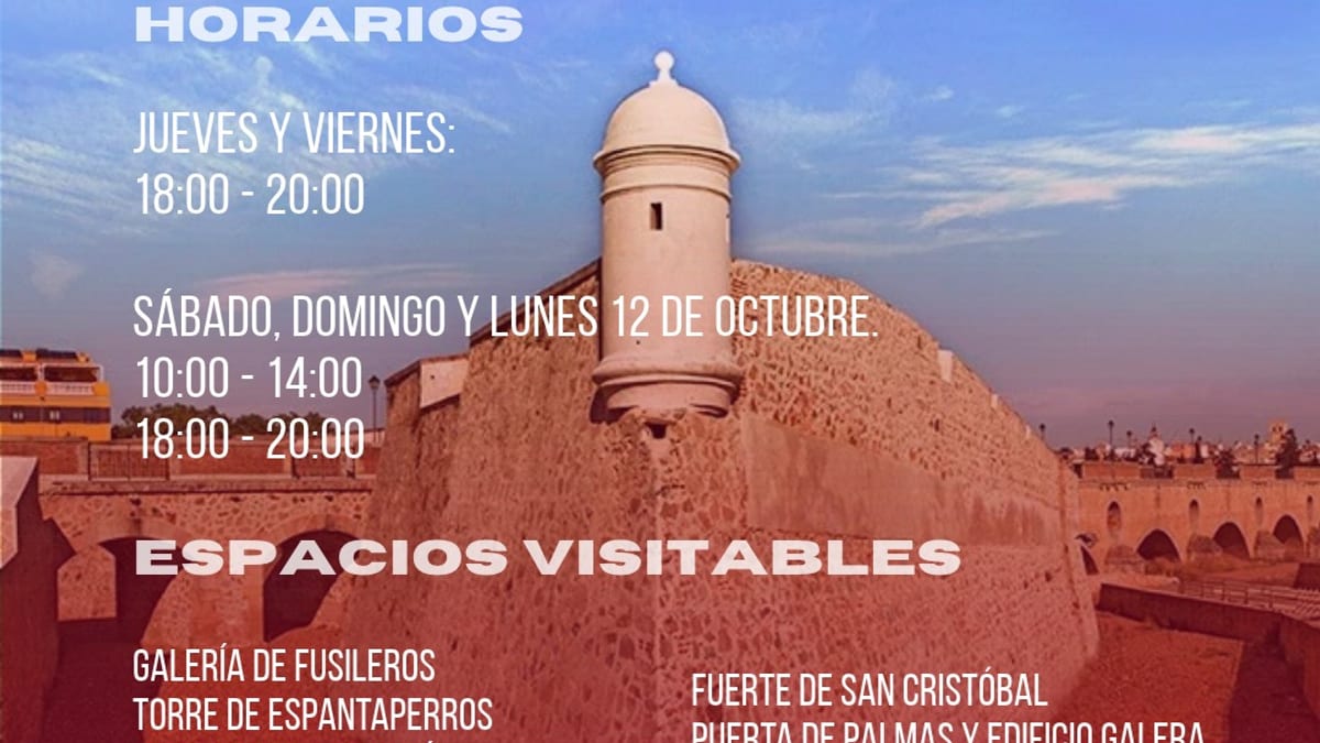 Cartel informativo de monumentos abiertos en Badajoz durante el puente de la Hispanidad con horarios de visita