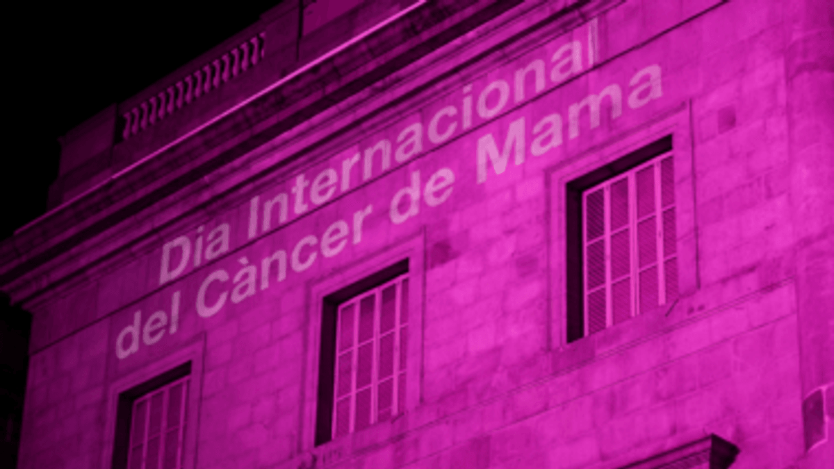 Cartel del Día Internacional del Cáncer de Mama con elementos informativos sobre prevención y acompañamiento