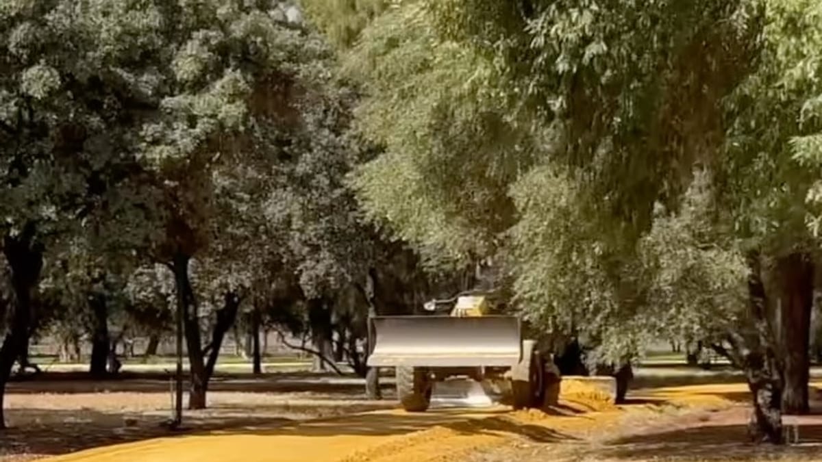Trabajos de renovación de caminos en el Parque de los Bermejales de Sevilla con nueva capa de albero