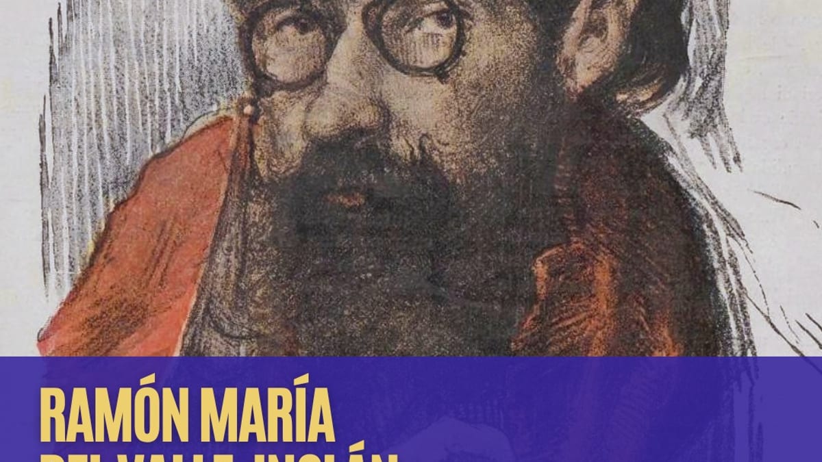 Cartel conmemorativo de Ramón María del Valle-Inclán con su nombre y la fecha de nacimiento 28 de octubre de 1866, diseño de la BNE
