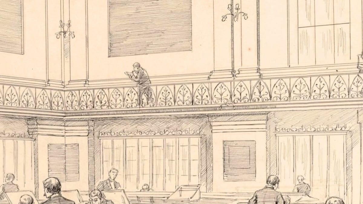 Selección de dibujos y planos históricos del Palacio de Biblioteca y Museos Nacionales de España, incluyendo trabajos de Antonio Ruiz de Salces y Joan Pellicer Montseny