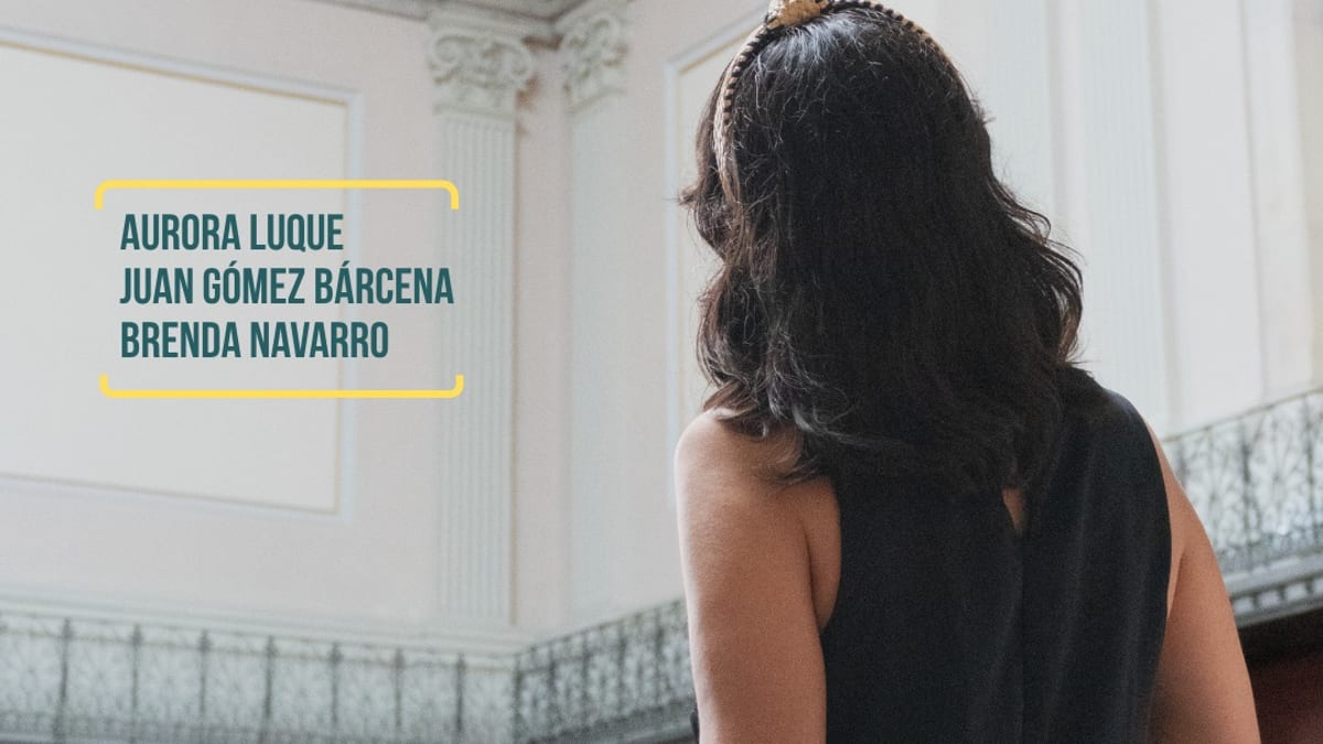Cartel del proyecto Palimpsestos con los nombres de Aurora Luque, Juan Gómez Bárcena y Brenda Navarro, y el logo de BNE Digital