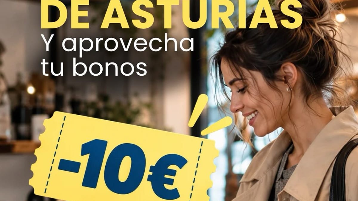 Cartel de bonos del comercio de Asturias con descuento de 10 euros