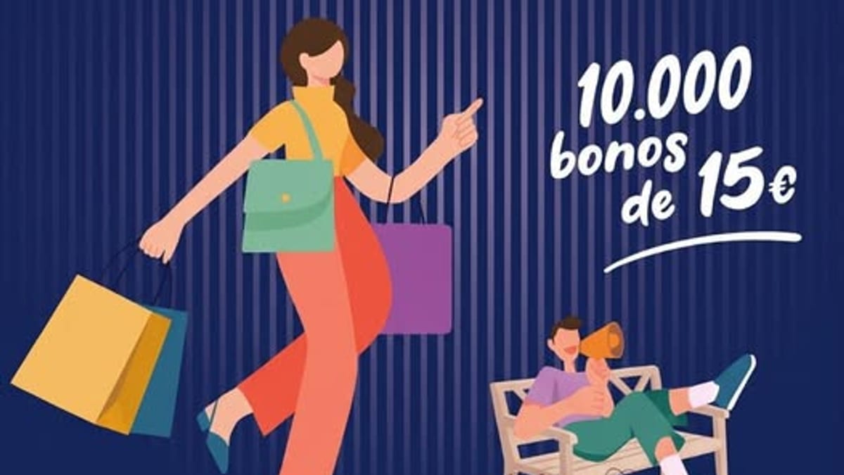 Cartel de la campaña de Bonos de Comercio Solidario del Ayuntamiento de Zamora con información sobre los 10.000 bonos de 15 euros disponibles