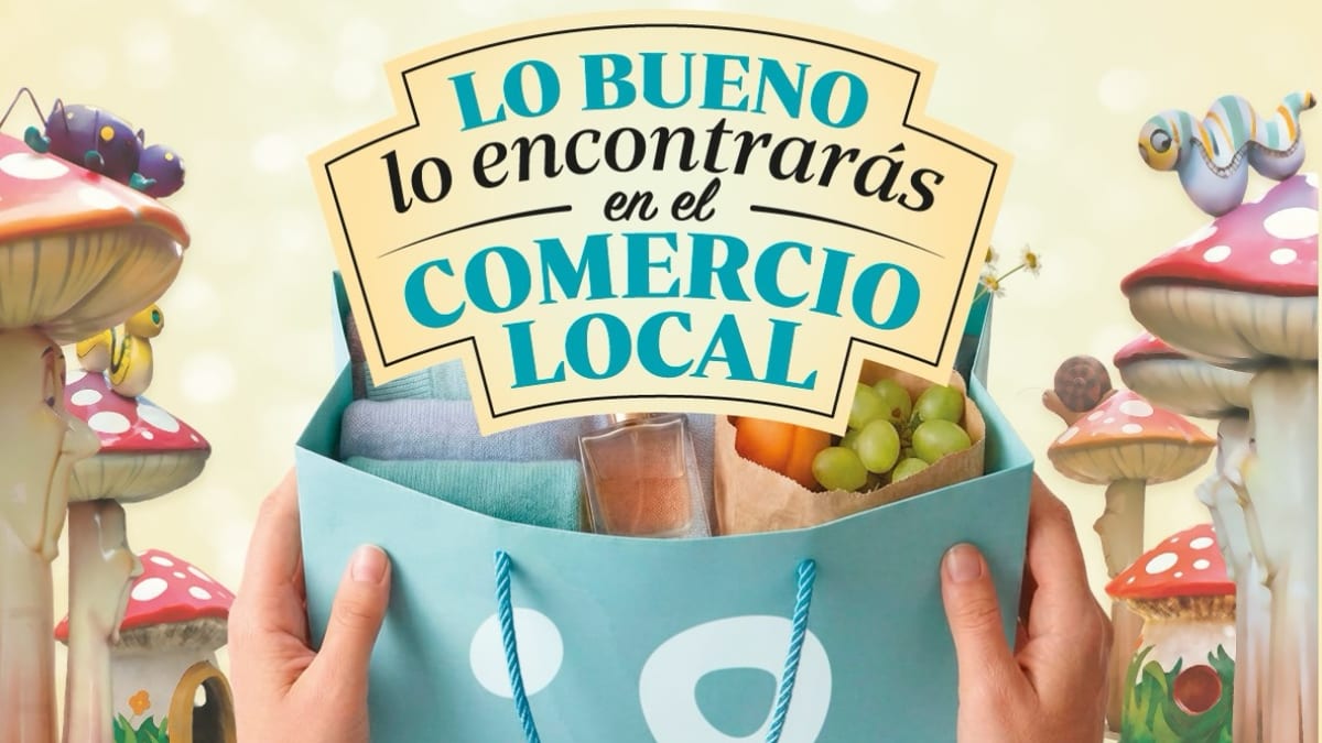 Cartel de Botigues al Carrer del 24 de octubre con el lema Lo bueno lo encontrarás en el comercio local, Alicante
