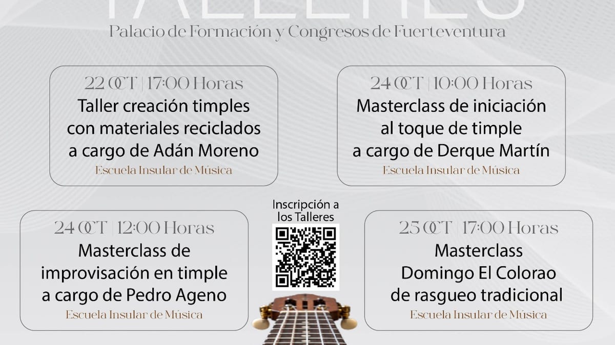 Cartel del III Encuentro Nacional del Timple de Fuerteventura con información de talleres y masterclasses de timple en octubre