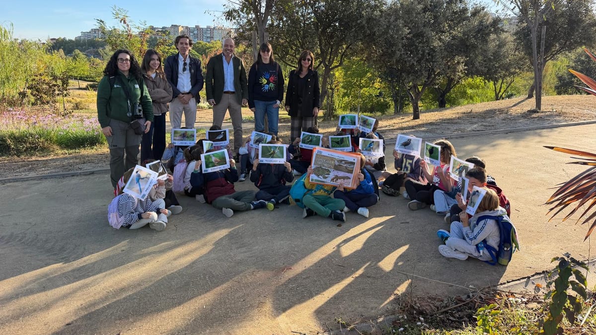 Grupo de niños y adultos en el Parque del Príncipe de Cáceres participando en actividades del programa CÁCERESesNATURAL
