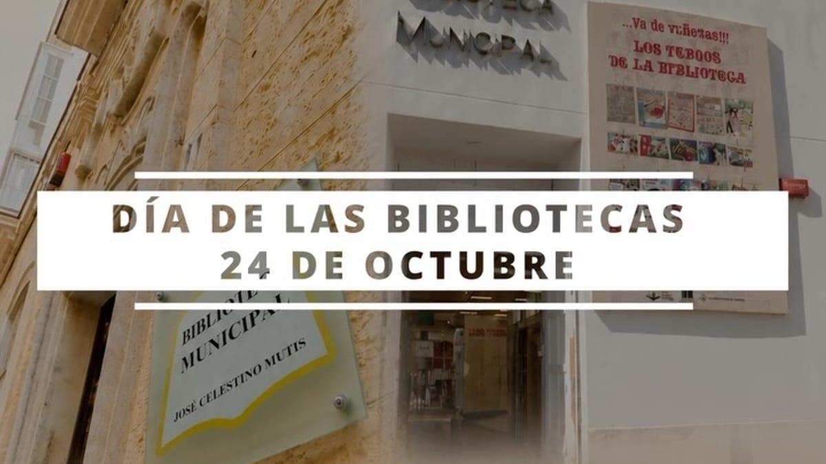 Cartel del Día de las Bibliotecas de Cádiz con referencias a las Bibliotecas Municipales de Depósitos de Tabaco, José Celestino Mutis y La Vega
