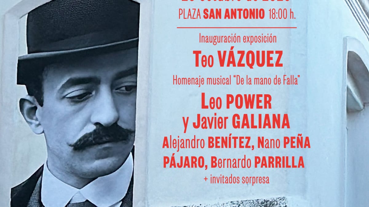 Cartel promocional del espectáculo Nuestros Embajadores dedicado a Manuel de Falla, 29 de octubre de 2026 en Plaza San Antonio, Cádiz