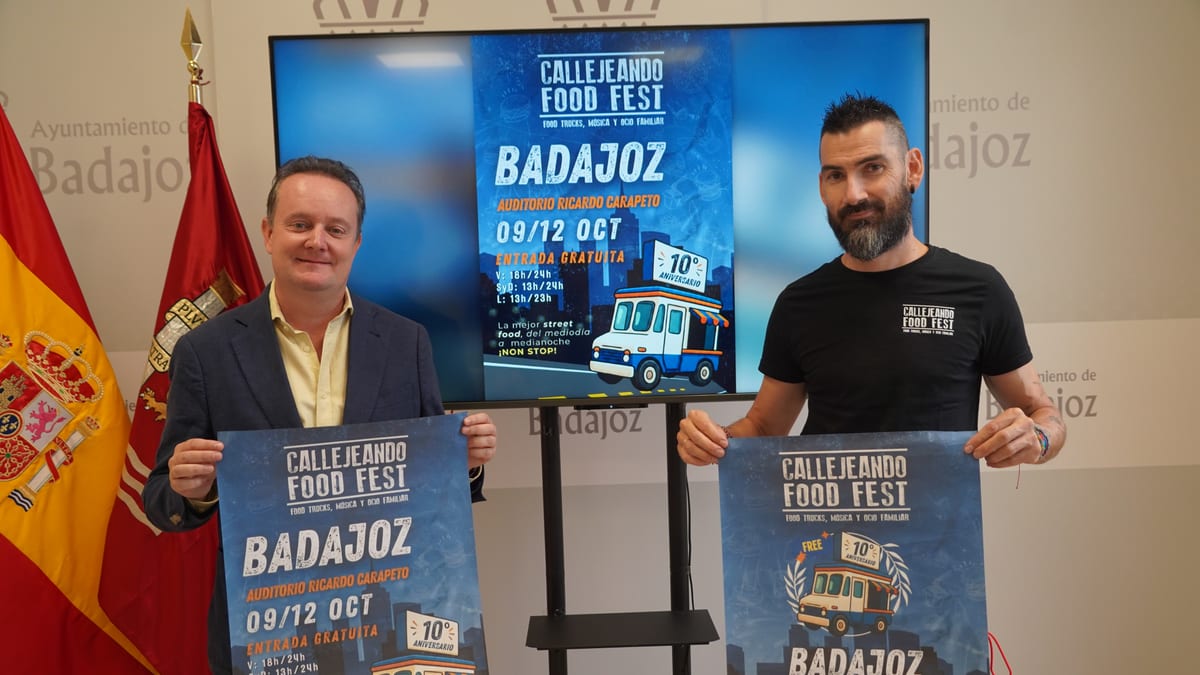 Cartel de Callejeando Food Fest 2024 con información sobre fechas, horarios y actividades del evento en Badajoz