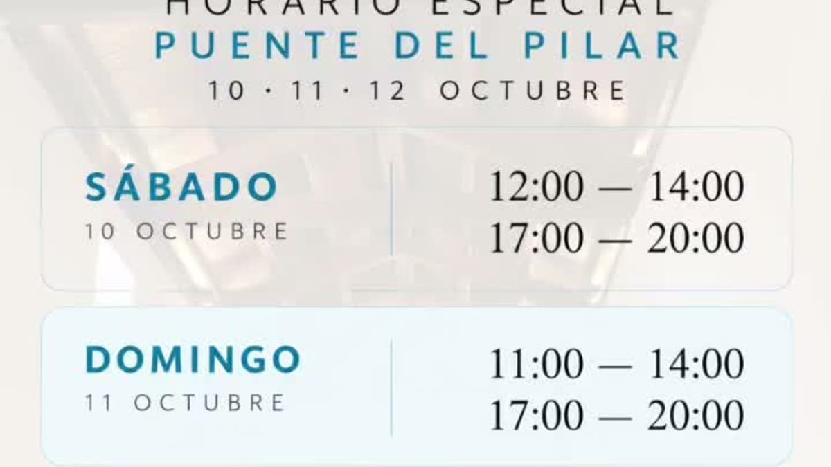 Cartel informativo del horario especial de CALMA durante el puente del Pilar en Tomelloso