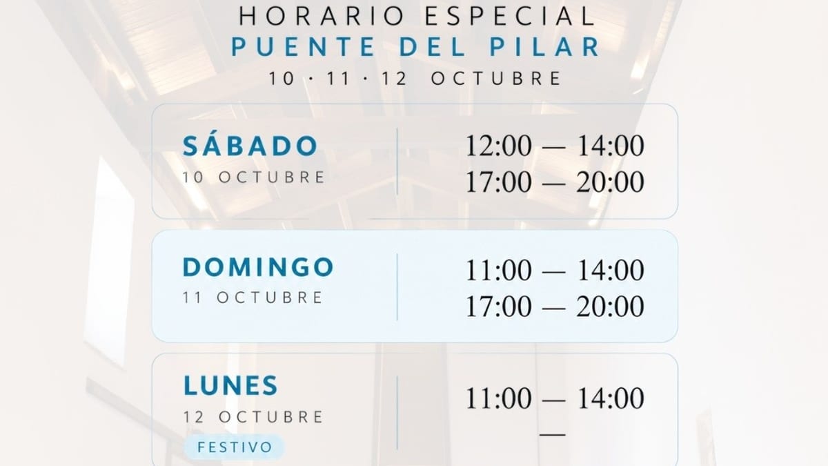 Cartel promocional de CALMA con horario especial Puente del Pilar 10, 11 y 12 de octubre en Tomelloso