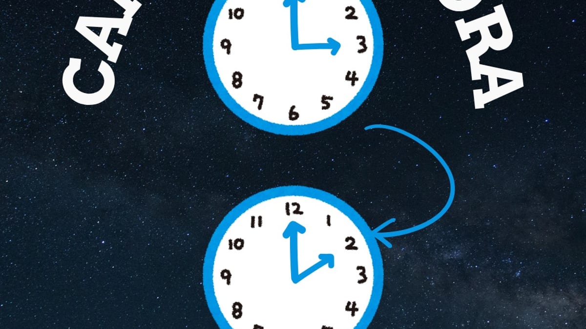 Cartel informativo del cambio de hora de Pinto: madrugada del 24 al 25 de octubre, a las 3:00 serán las 2:00 horas