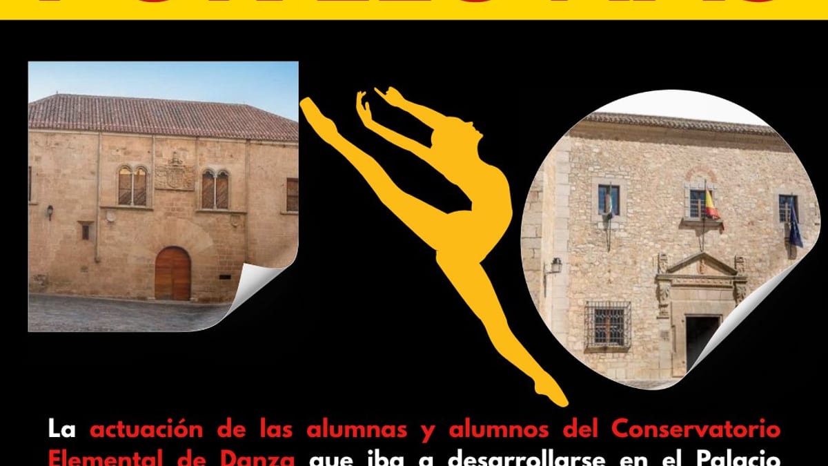 Cartel informativo del cambio de ubicación de la actuación del Conservatorio Elemental de Danza de Cáceres por lluvia