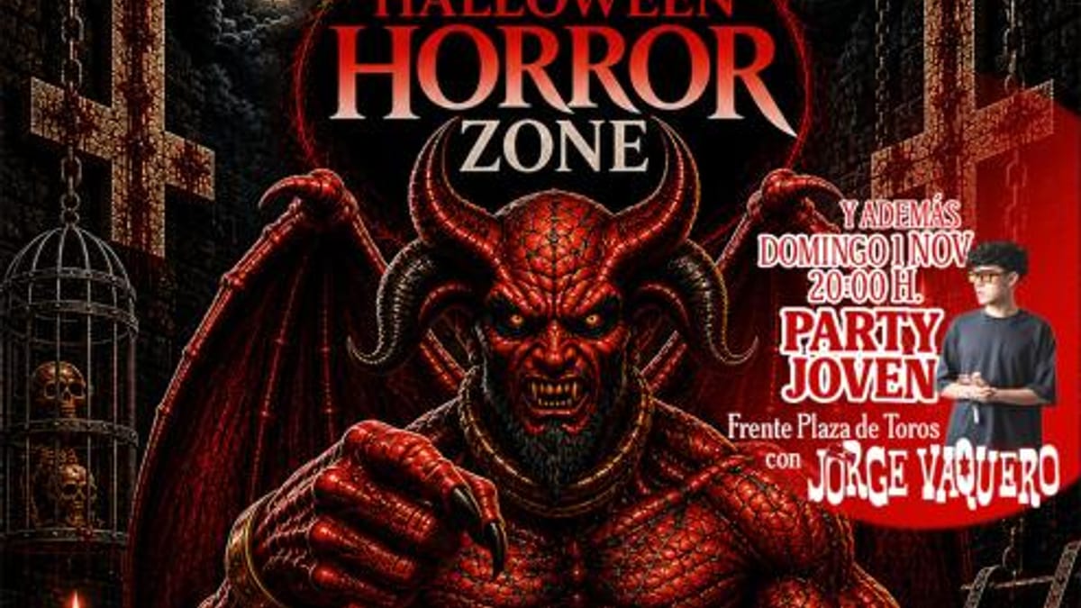 Cartel de Halloween Horror Zone 2026 en la Plaza de Toros de Torrejón de Ardoz con atracciones y Party Joven