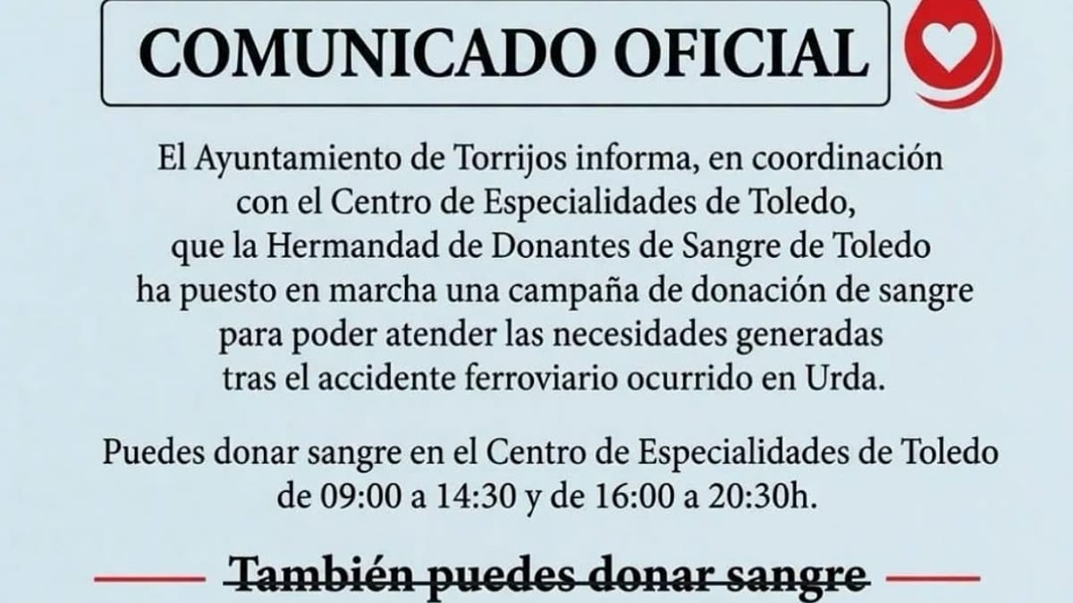 Cartel informativo de campaña de donación de sangre del Ayuntamiento de Torrijos y Hermandad de Donantes de Sangre de Toledo