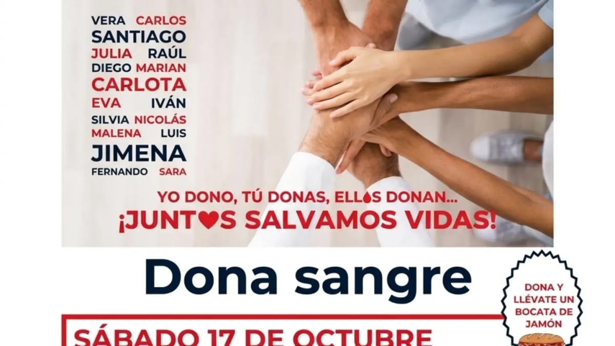 Cartel de la campaña de donación de sangre de Cruz Roja en Villaviciosa de Odón, 17 de octubre, con horarios y regalos para donantes