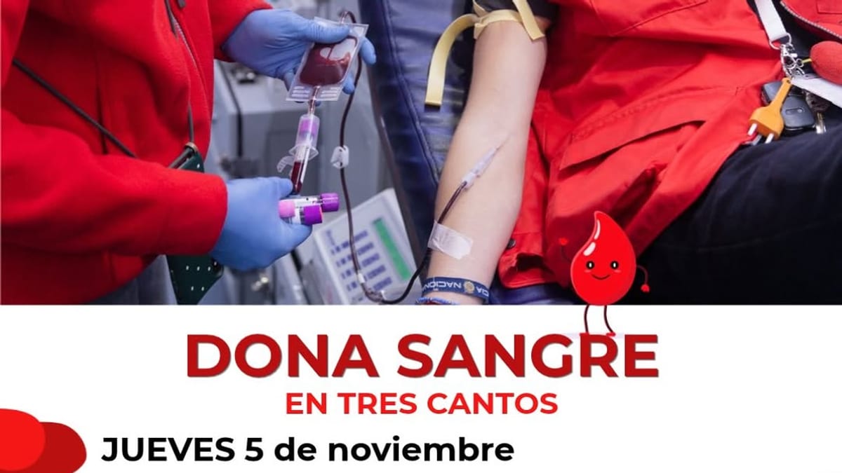 Cartel de la campaña de donación de sangre del Ayuntamiento de Tres Cantos para los días 5 y 6 de noviembre