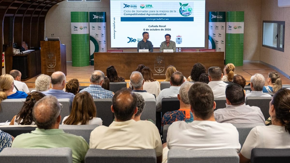 Cartel de la jornada de competitividad agroindustrial en Cañada Rosal de Prodetur, Junta de Andalucía y UPA del 6 de octubre de 2026