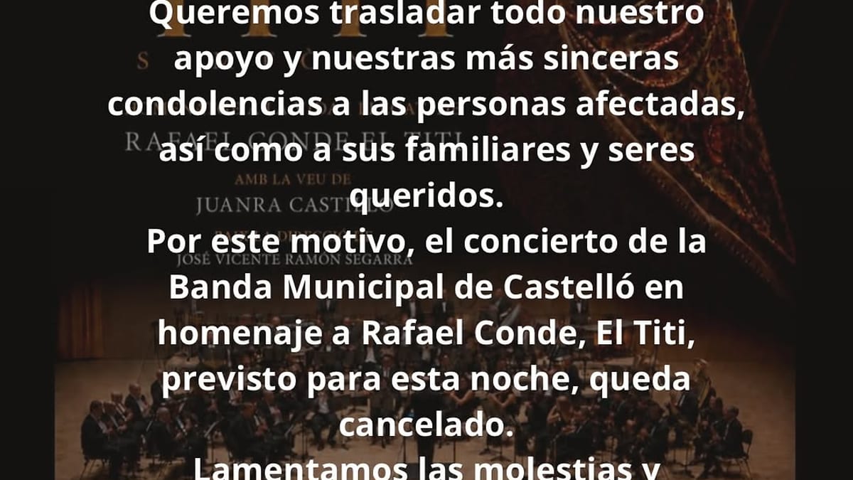 Cartel cancelado del concierto de la Banda Municipal de Castelló en homenaje a Rafael Conde, El Titi