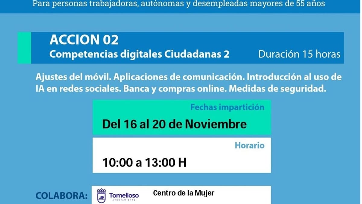 Cartel del curso CapacitaTIC 2.0 de competencias digitales para mayores de 55 años en Tomelloso