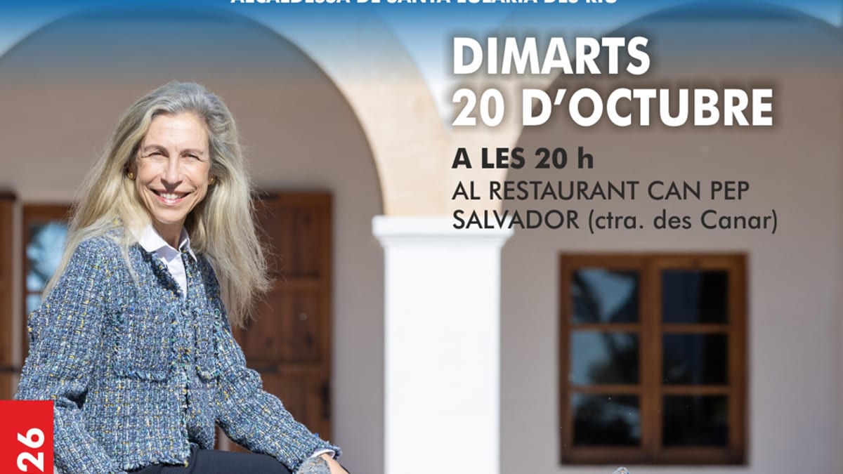 Cartel de la reunión 'Digues la teua!' con Carmen Ferrer alcaldesa de Santa Eulalia del Río