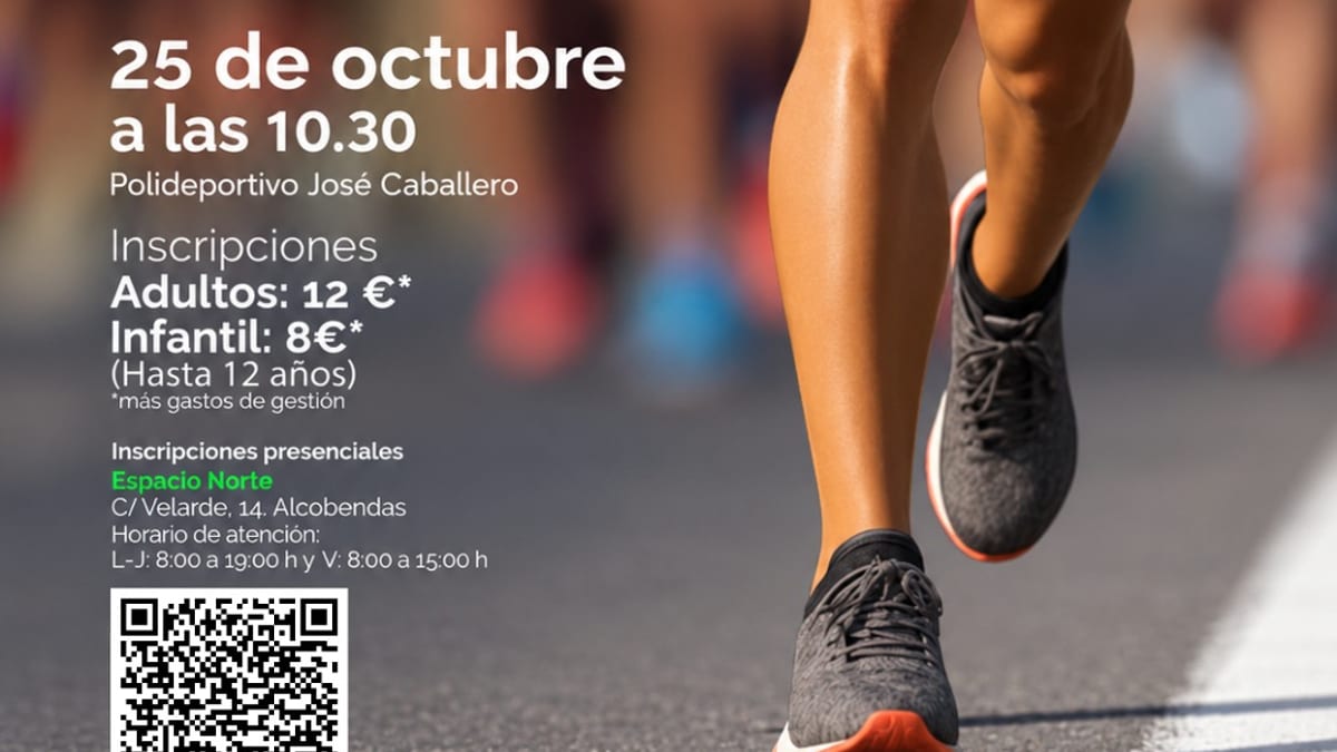 Cartel de la IV Carrera en Marcha Contra el Cáncer de Alcobendas con información sobre recorridos, horario e inscripciones