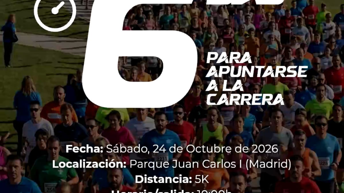 Cartel de la Carrera Popular de 5K de la Aesan. Sábado 24 de octubre en el Parque Juan Carlos I de Madrid. Inscripción gratuita. Salida a las 10:00 horas.
