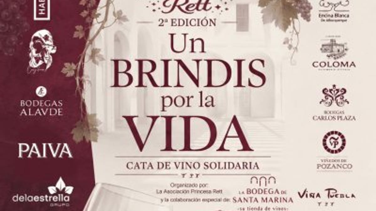 Cartel de la segunda edición de 'Un Brindis por la Vida', cata de vino solidaria organizada por Mi Princesa Rett en colaboración con Bodegas Alavide, Deloestella y Santa Marina