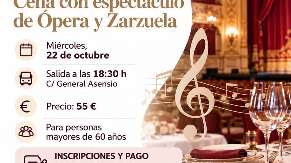 Cartel de la cena con ópera y zarzuela La Castafiore para mayores de 60 años