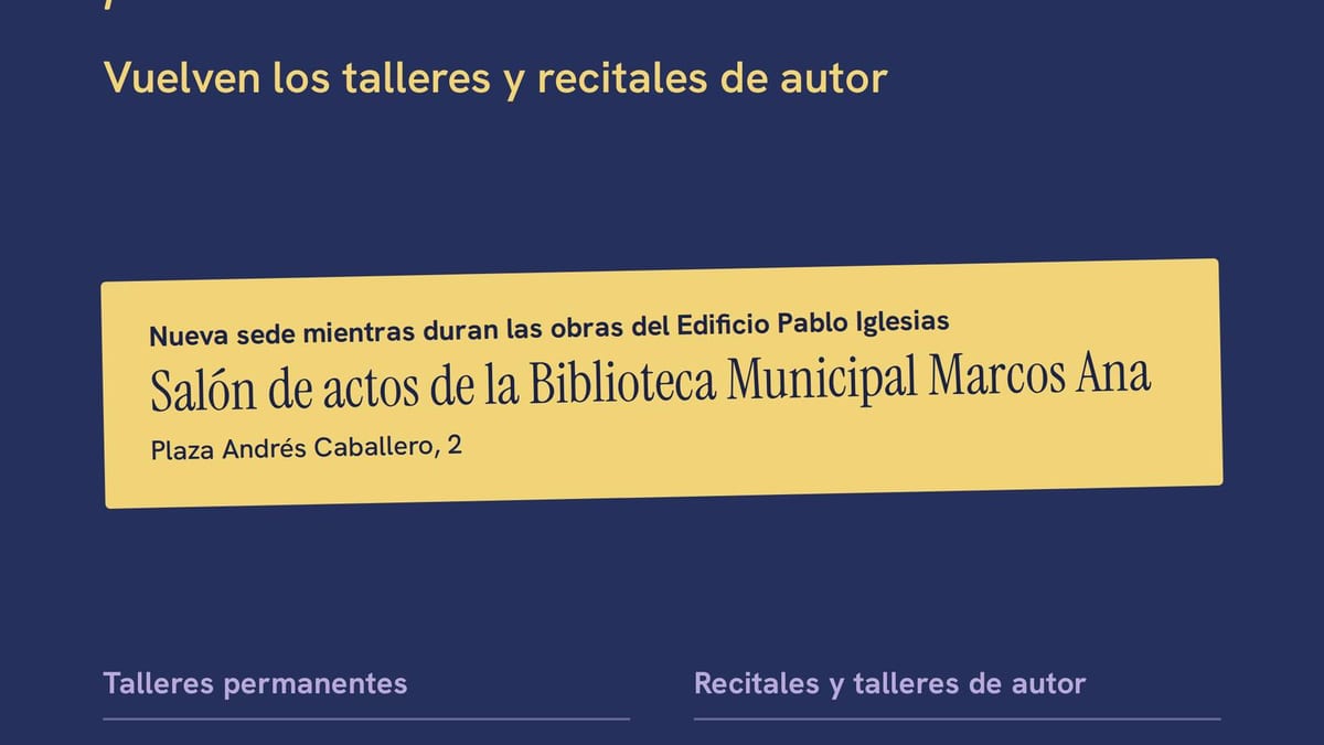 Cartel del Centro de Estudios de la Poesía con información de talleres y recitales de autor en San Sebastián de los Reyes