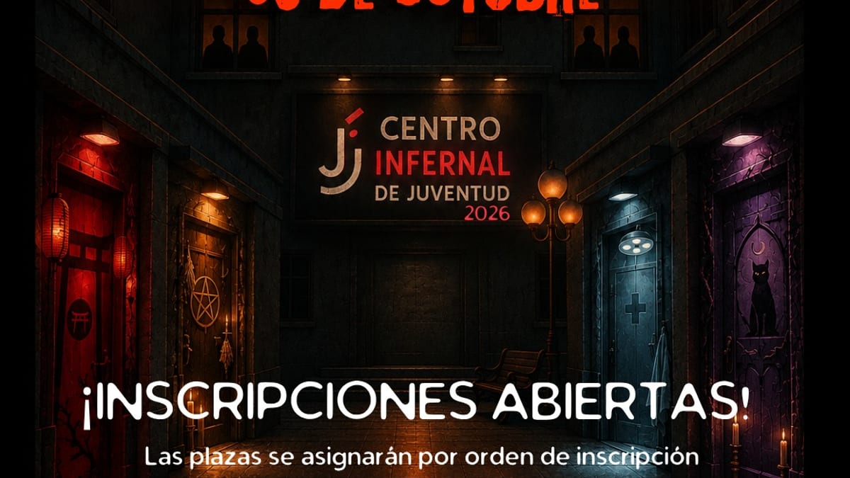 Cartel de la actividad Las 4 Puertas del Centro Infernal de Juventud con información de inscripciones y horario
