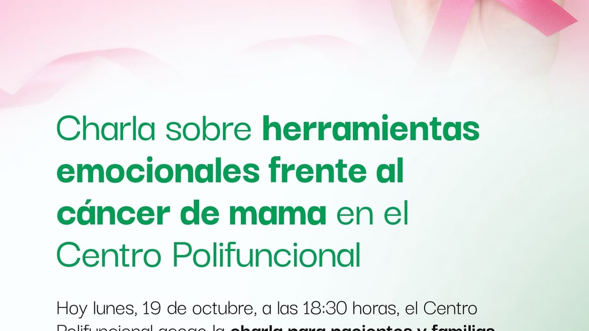 Cartel de la charla sobre herramientas emocionales para acompañar el cáncer de mama en Collado-Villalba