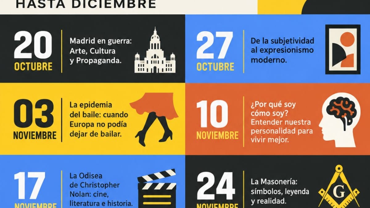 Cartel del ciclo de conferencias culturales y divulgativas de Alcobendas con programa de octubre a diciembre