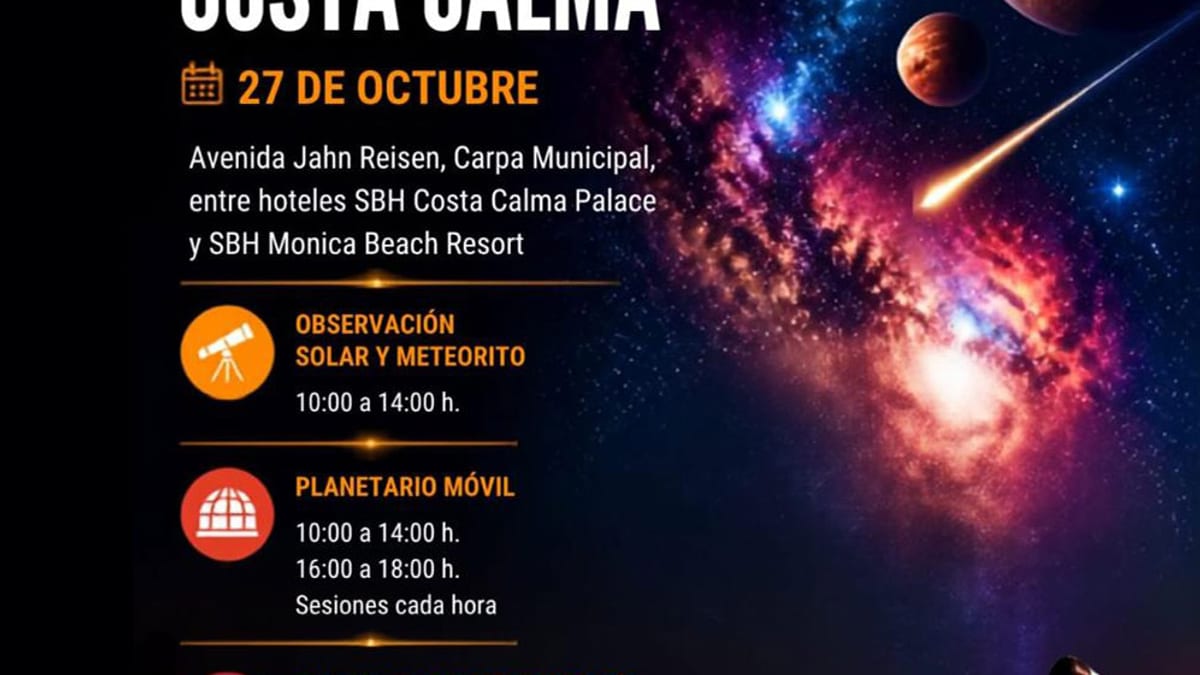 Cartel del evento de ciencia y astronomía en Costa Calma el 27 de octubre, organizado por el Cabildo de Fuerteventura