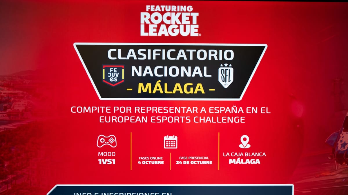 Cartel promocional del clasificatorio nacional de Rocket League en Málaga el 24 de octubre, organizado por la Federación Española de Videojuegos
