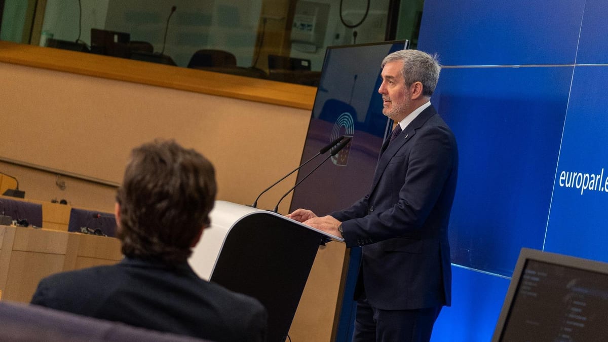 Fernando Clavijo, presidente de Canarias, durante su participación en el Parlamento Europeo en Bruselas