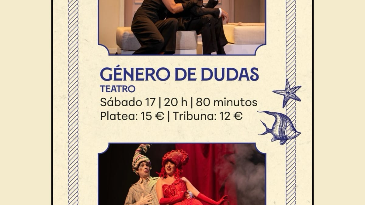 Cartel promocional del fin de semana cultural en el Auditorio Villa de Colmenar Viejo con las obras de teatro 'Género de Dudas' y musical infantil 'Esos Locos Fantasmas'