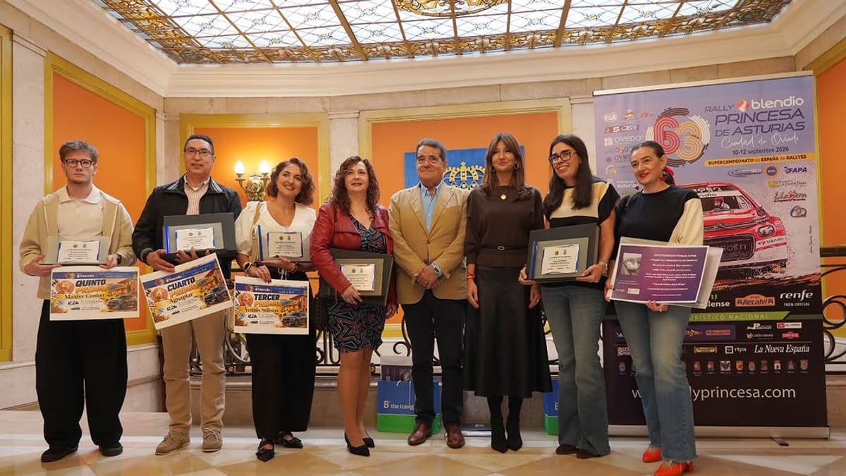 Cartel del II Concurso de Escaparates del Rally Princesa de Asturias con logos de patrocinadores y referencias al Supercampeonato de España de Rallyes