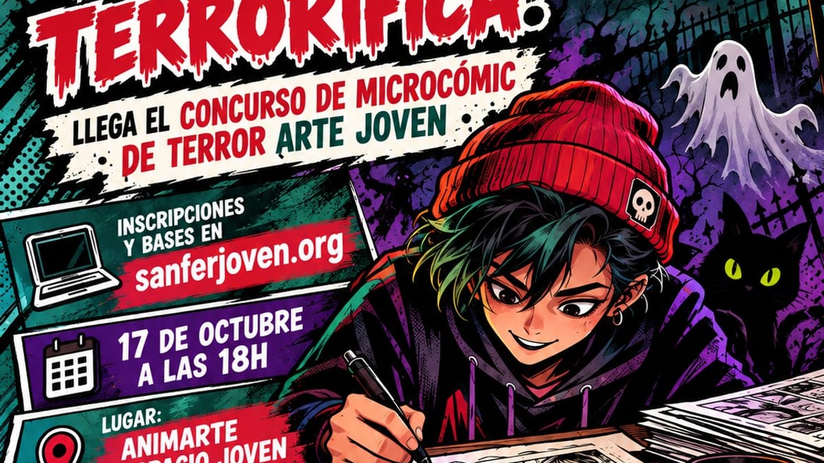 Cartel del Concurso de Microcómic de Terror organizado por el Ayuntamiento de San Fernando de Henares para el 17 de octubre en AnimArte Espacio Joven