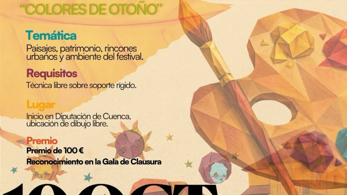 Cartel del Concurso de Pintura Rápida Colores de Otoño del Festival de Otoño en Cuenca, con información de fecha, hora, premio y inscripciones