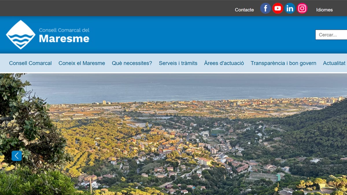Página de inicio del nuevo sitio web del Consell Comarcal del Maresme con menús de navegación principal y opciones de idioma