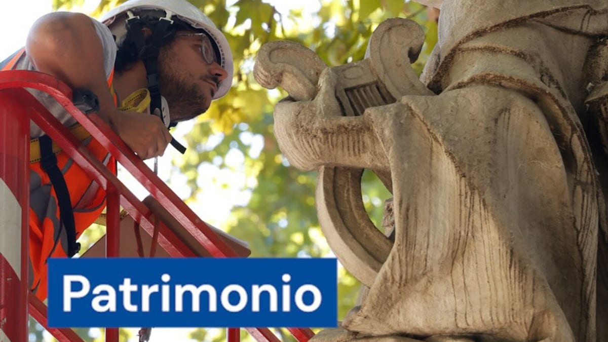 Trabajos de conservación en monumentos históricos de Madrid: Fuente de Apolo en Paseo del Prado y monumento a Cervantes en Plaza de España